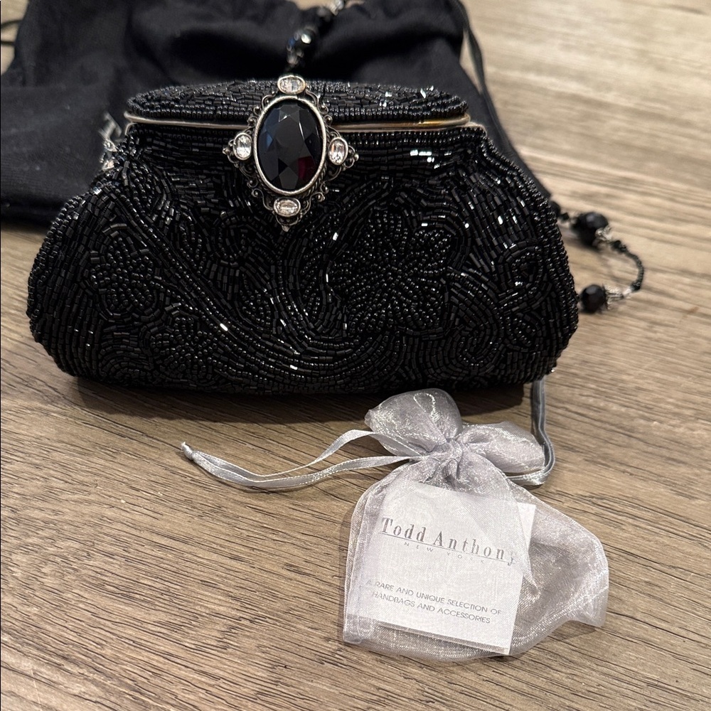Jack Anthony Black Beaded Evening Clutch